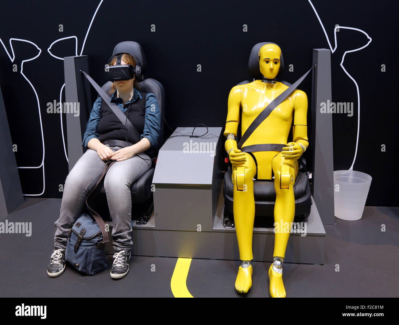 Frankfurt/M, 16.09.2015 - Virtual test drive at the TOYOTA stand at the 66th International Motor Show IAA 2015 (Internationale Automobil Ausstellung, IAA) in Frankfurt/Main, Germany Stock Photo