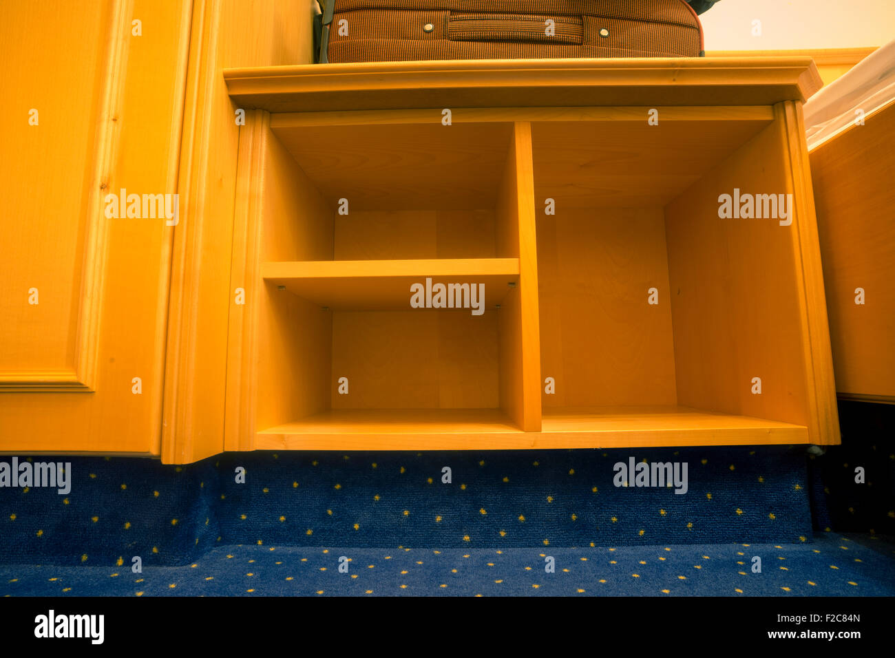 empty open wooden shelf in home interior Stock Photo