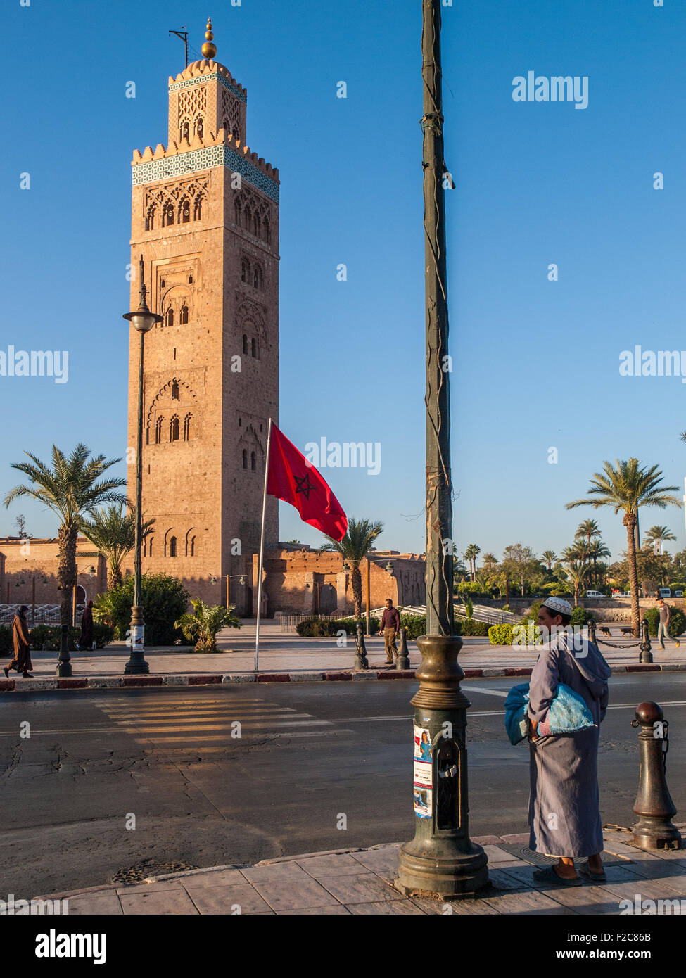 Located near the Djemaa el Fna, the Koutoubia Mosque is the largest mosque in Marrakesh Stock Photo