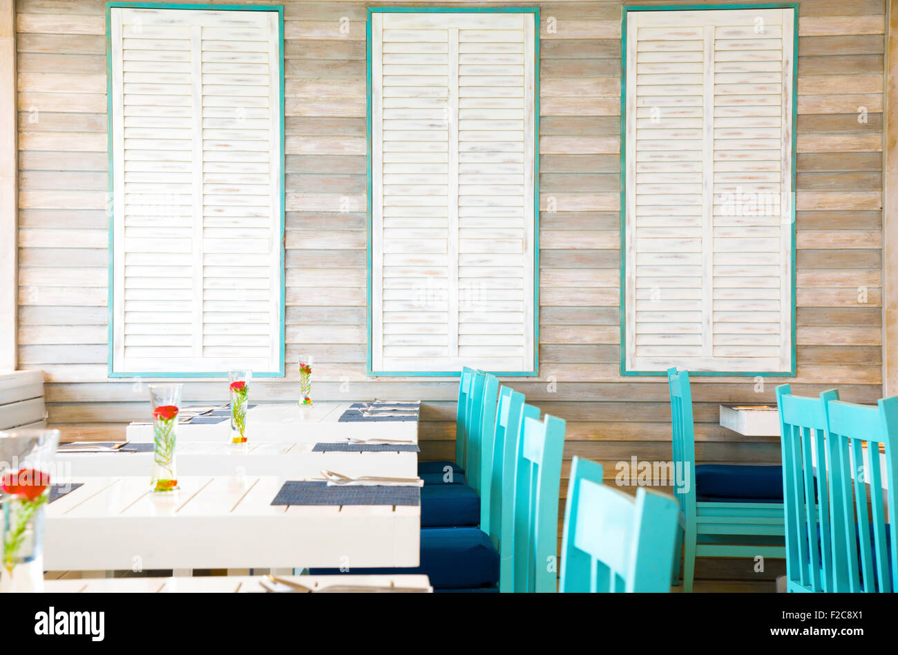 Very cute pastel color restaurant in hotel Stock Photo
