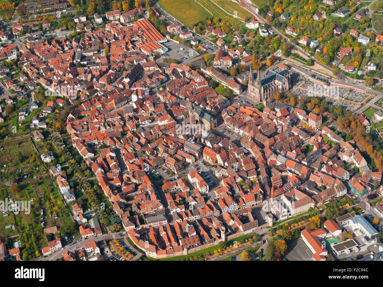 France, Bas Rhin (67), Obernai town (aerial view) Stock Photo