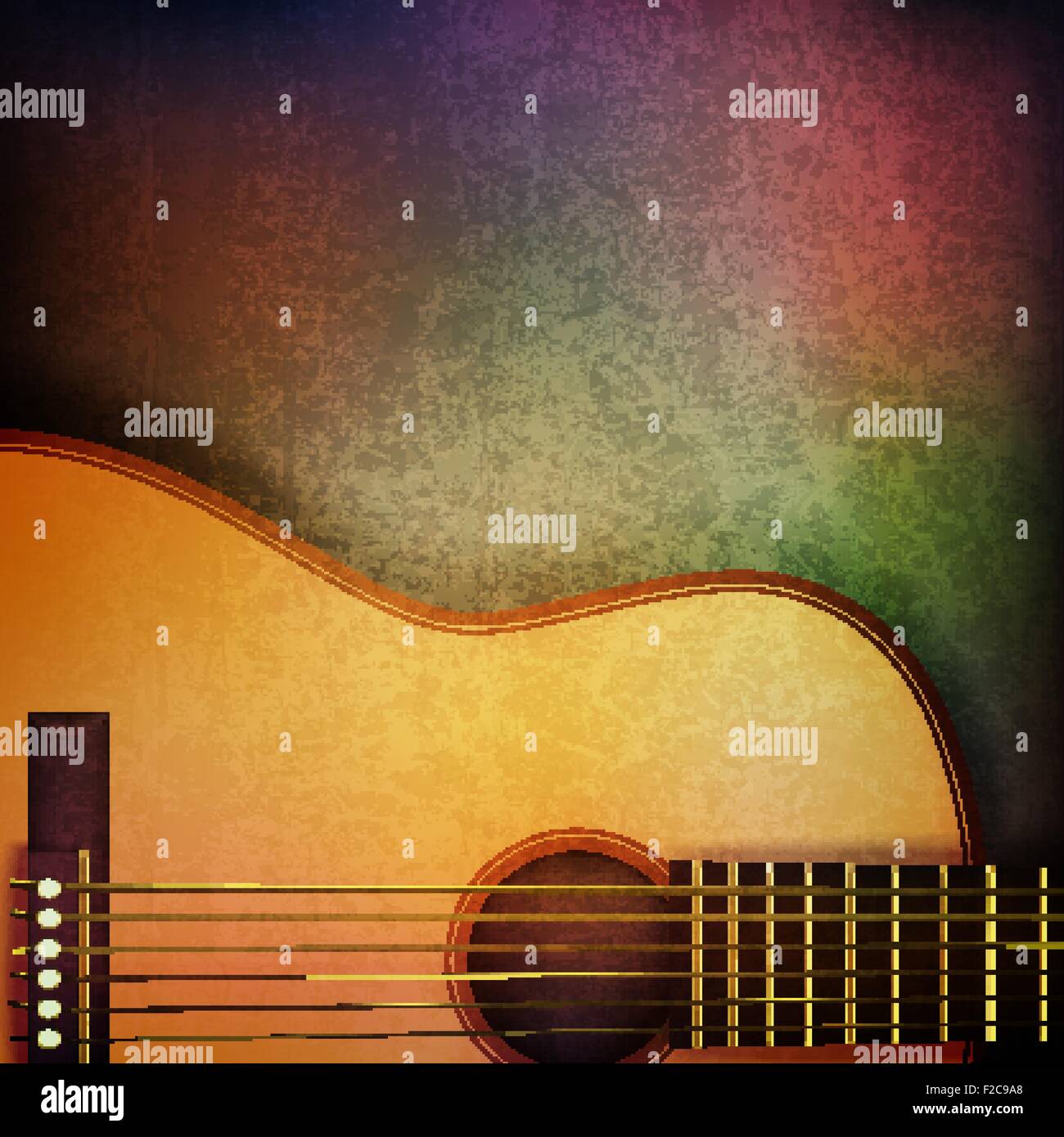 abstract grunge music background with acoustic guitar on brown vector
