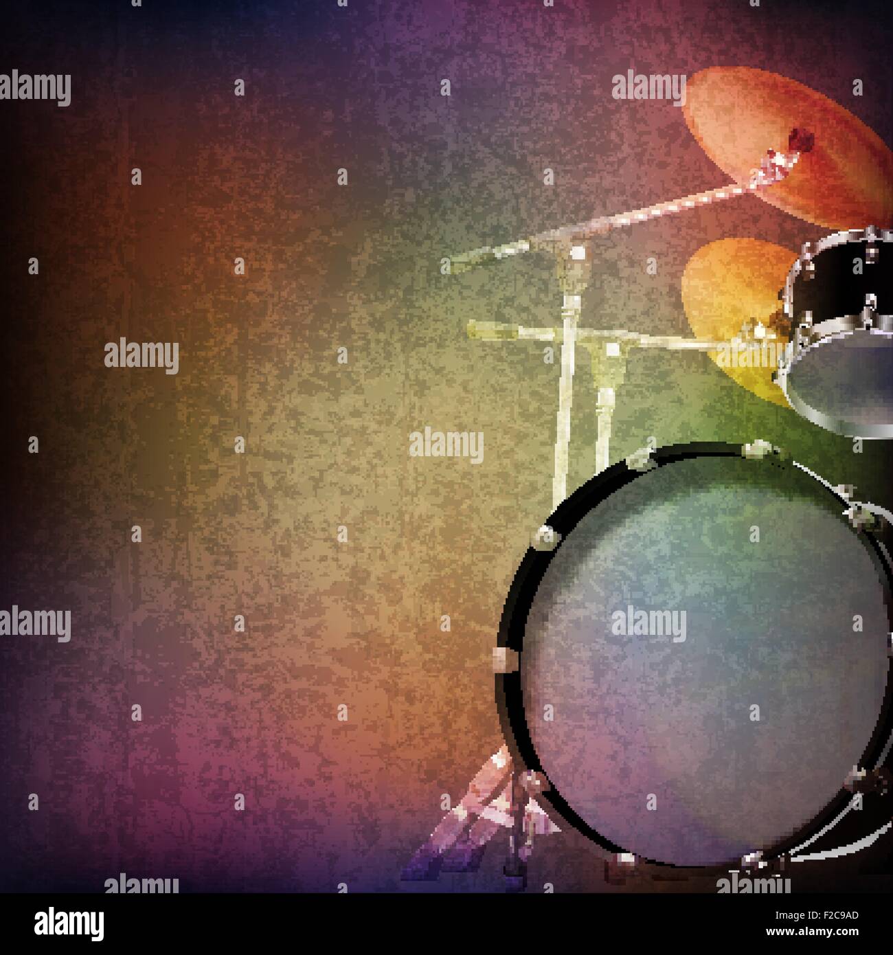 abstract grunge music background with drum kit on brown vector ...