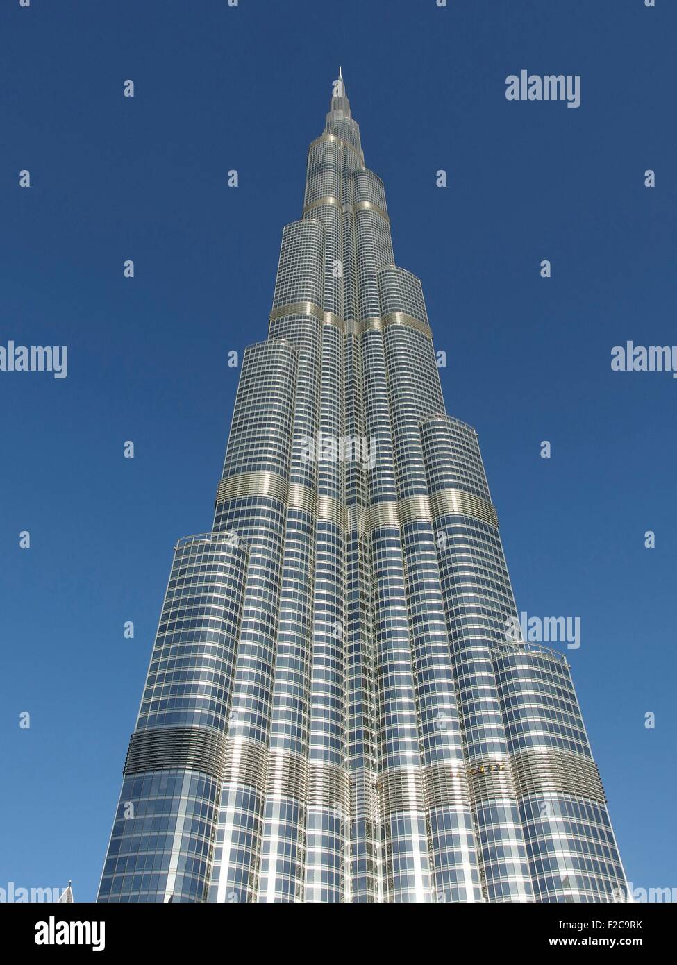 The Burj Khalifa tower a megatall skyscraper in Dubai, United Arab Emirates. It is the tallest artificial structure in the world, standing 829.8 m (2,722 ft). Stock Photo