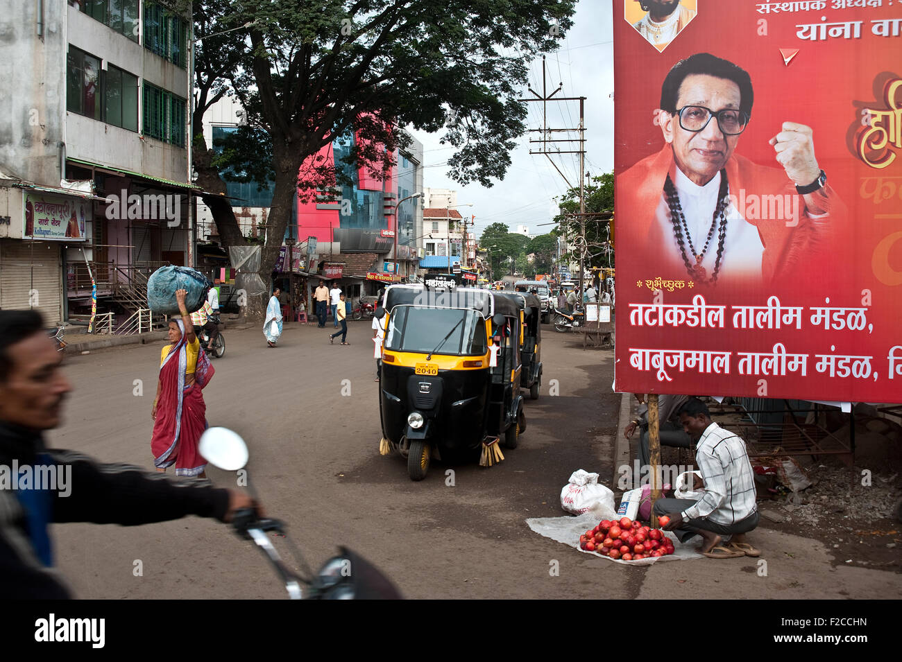 Billboard advertising a hindu nationalist party, the Shiv Sena ( India) Stock Photo