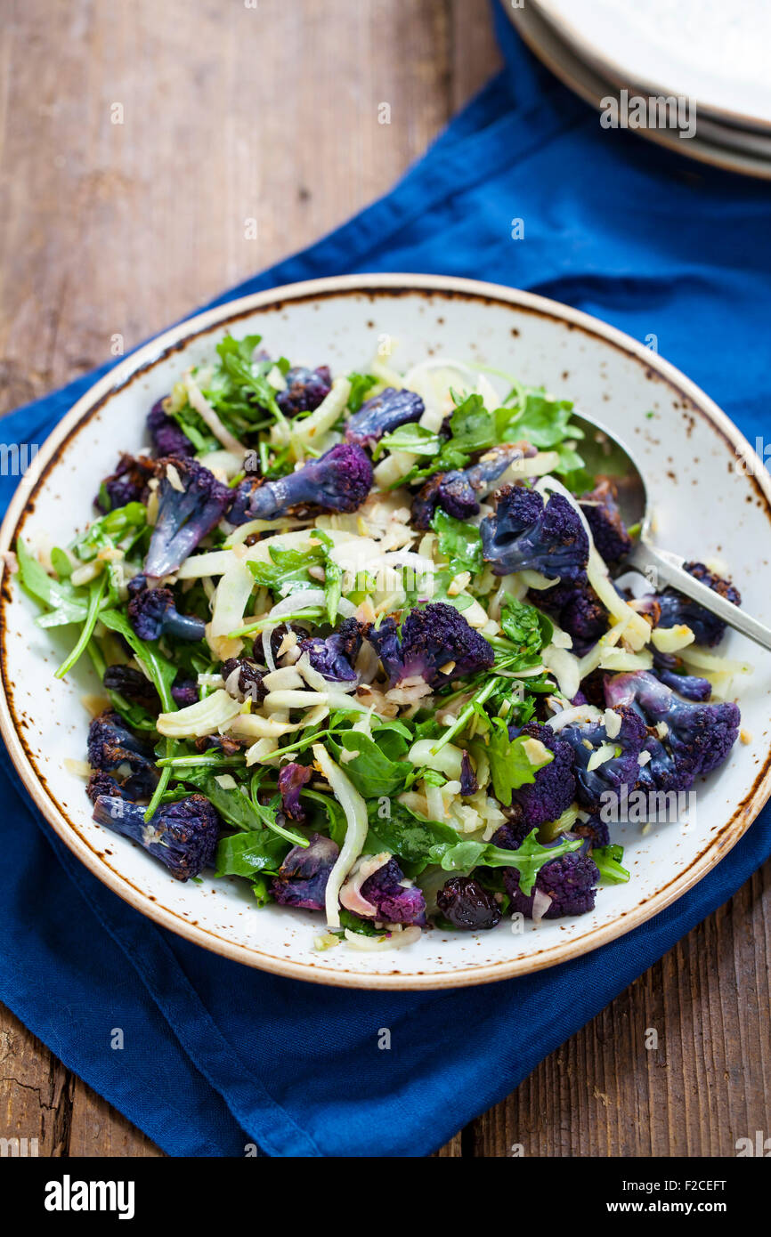 Purple cauliflower, fennel and rocket salad Stock Photo