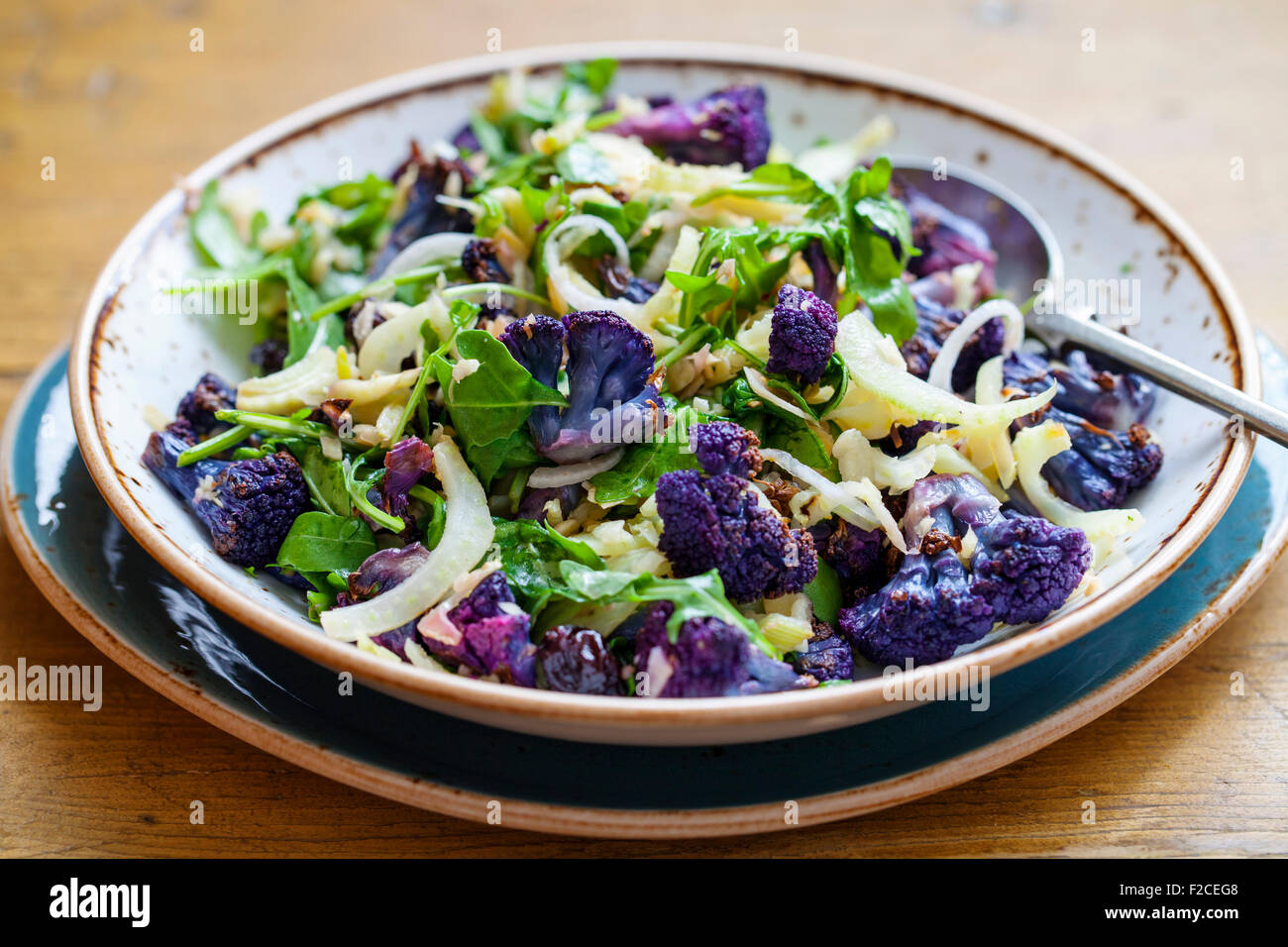 Purple cauliflower, fennel and rocket salad Stock Photo
