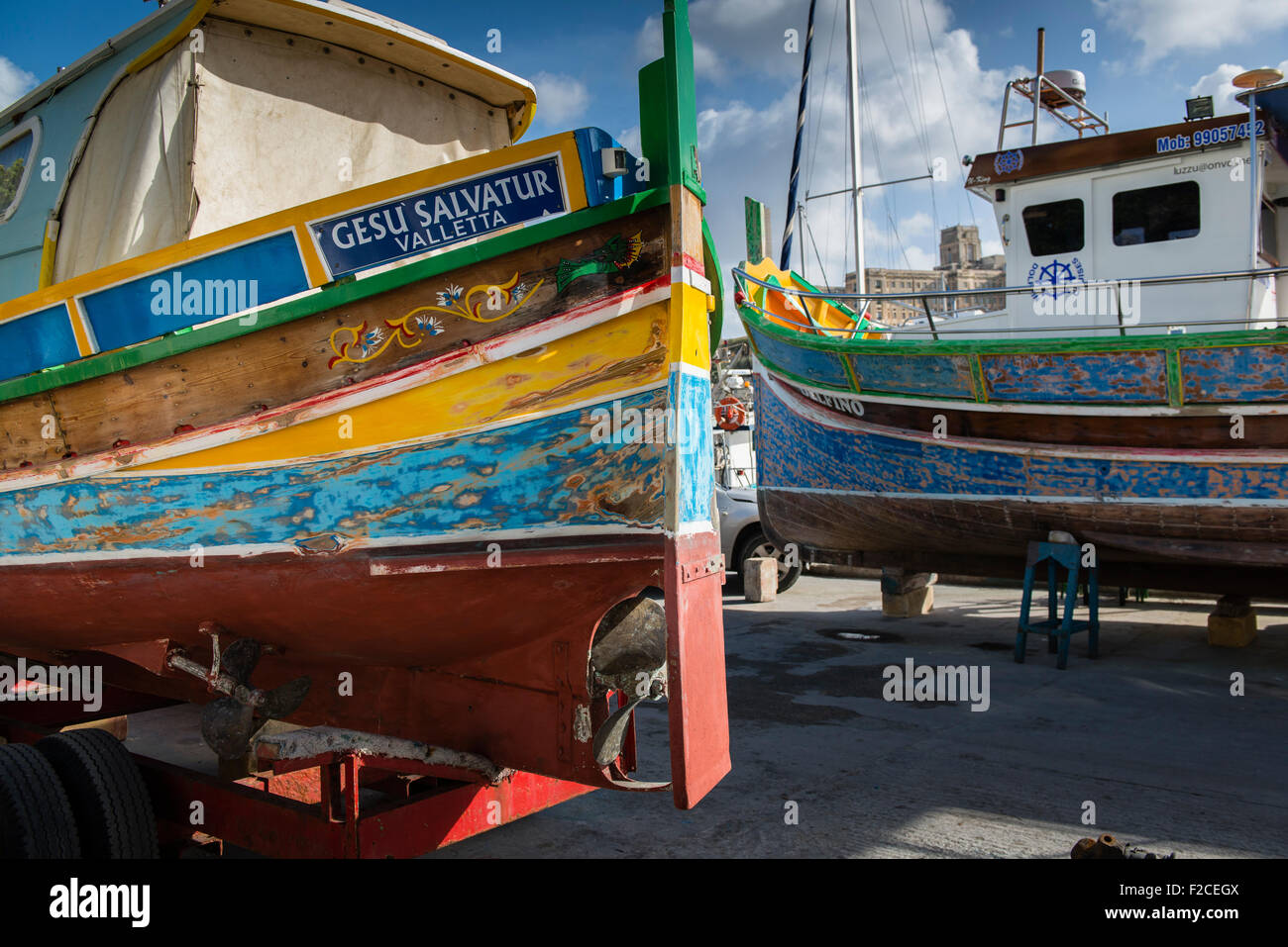 Malta, 28 December 2014  The harbourfront of the Ta Xbiex and Gzira neighbourhoods opposite the old capital of Valetta. You can Stock Photo