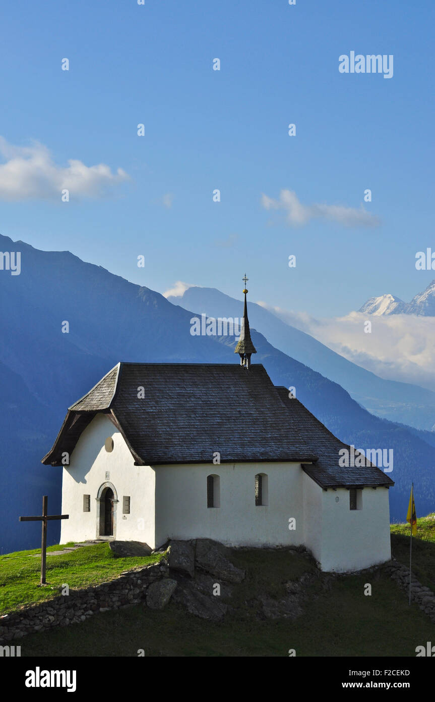 Little church in the mountains, Bettmeralp, Valais, Switzerland Stock ...