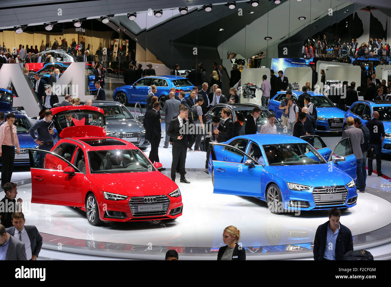 Frankfurt/M, 16.09.2015 - AUDI stand at the 66th International Motor Show IAA 2015 (Internationale Automobil Ausstellung, IAA) in Frankfurt/Main, Germany Stock Photo