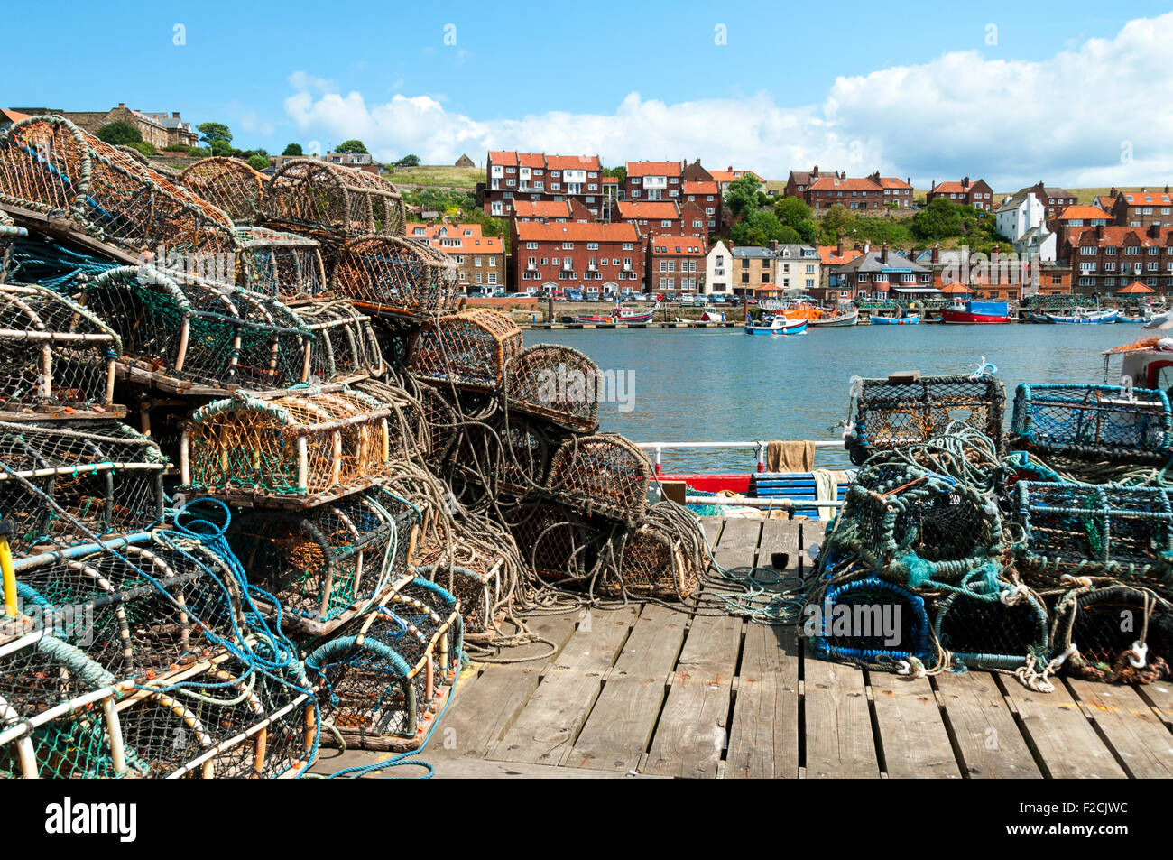 Lobster creels at the harbour, Whitby, Yorkshire, England, UK Stock Photo