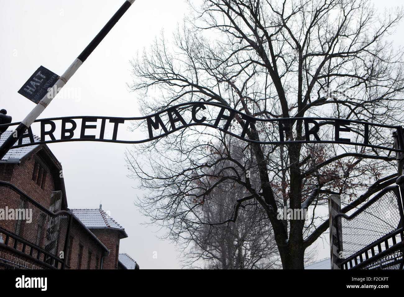 Entrance Auschwitz I former concentration camp, Oświęcim Poland in January Stock Photo