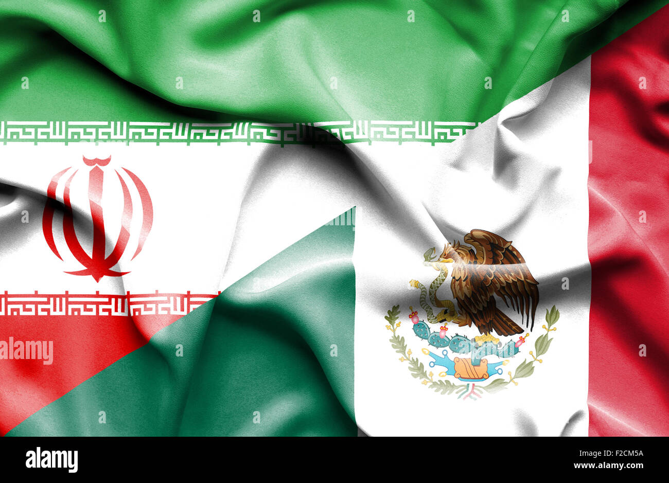 Waving flag of Mexico and Iran Stock Photo