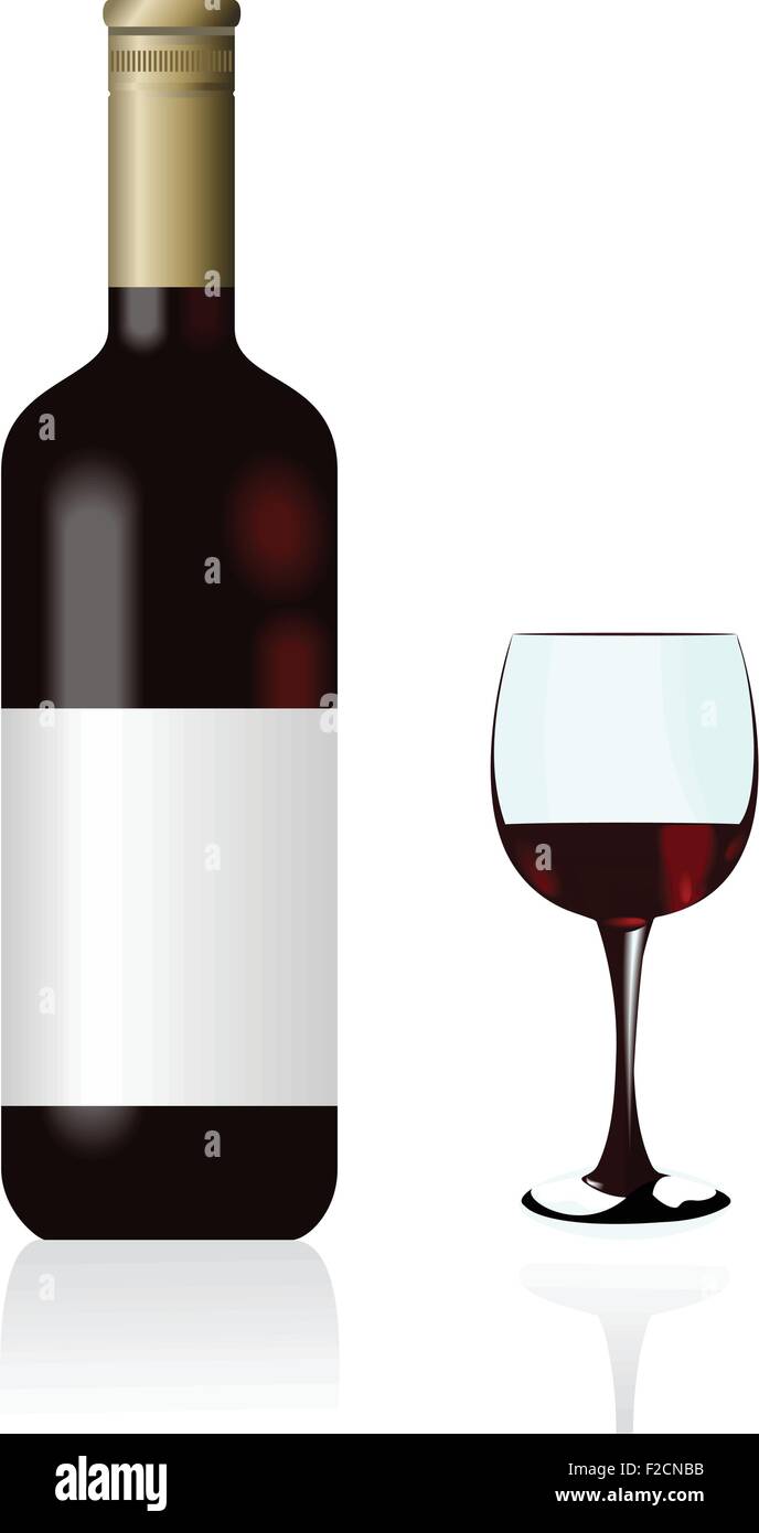 Wine bottle and glass are isolated on white background Stock Vector ...