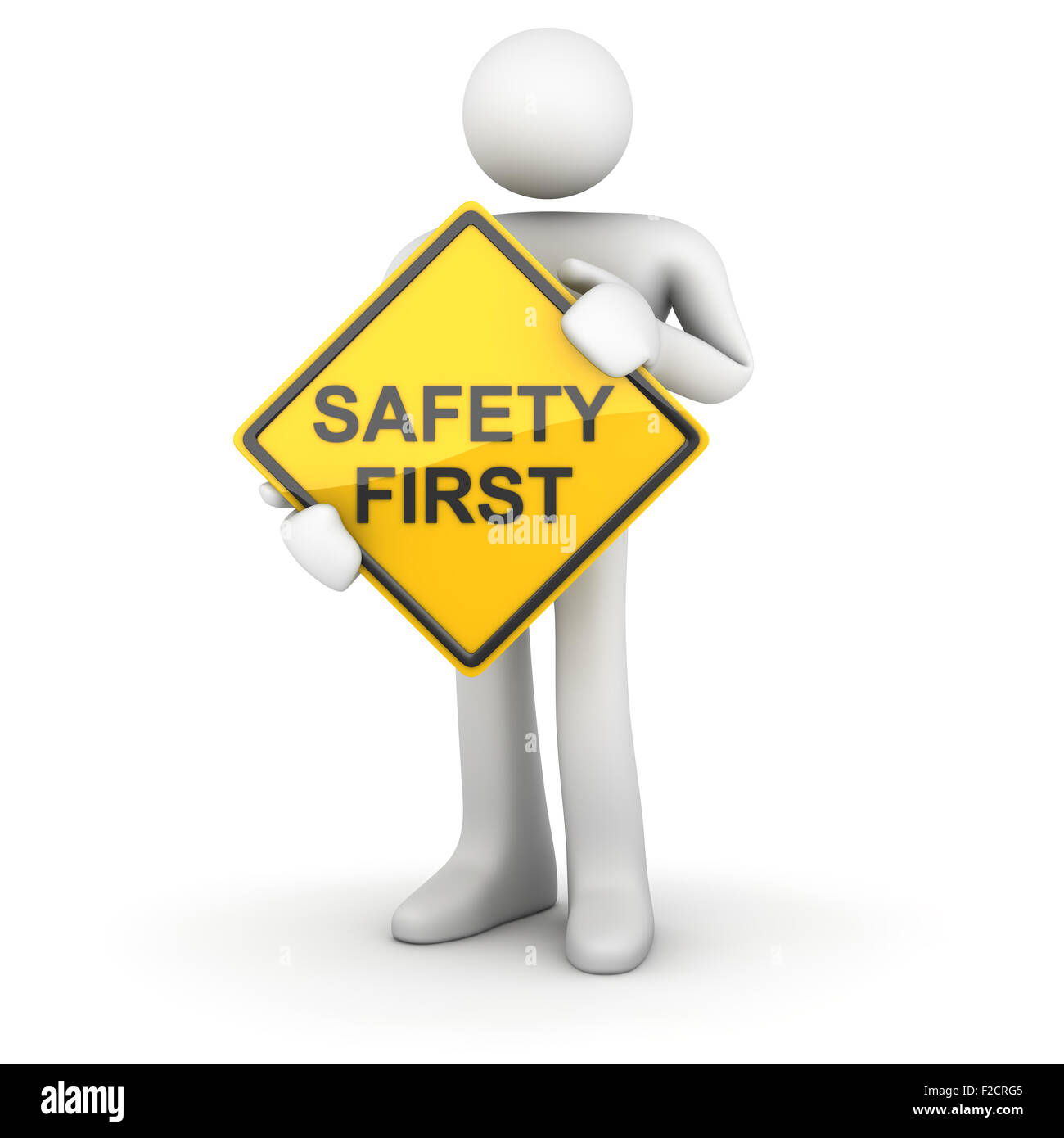 Man and Road Sign - Safety first , This is a computer generated and 3d rendered picture. Stock Photo