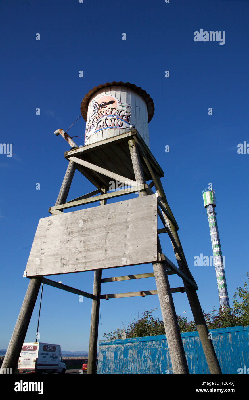 Morecambe, Lancashire, UK. 16th September, 2015.Opus North who are now proposing to start the redevlopemnt of the former Frontier Land amusement park site in Morecambe, in the new year. The developers will start with the demolition of the disused 168 foot high Polo Tower which has been used as a mobile phone mast by EE, who wlll vacate the site in January 2016. The development is hoped to bring additonal retail accomodation to the Seaside resort together with Restraunts and hotel accomodation Credit:  David Billinge/Alamy Live News Stock Photo