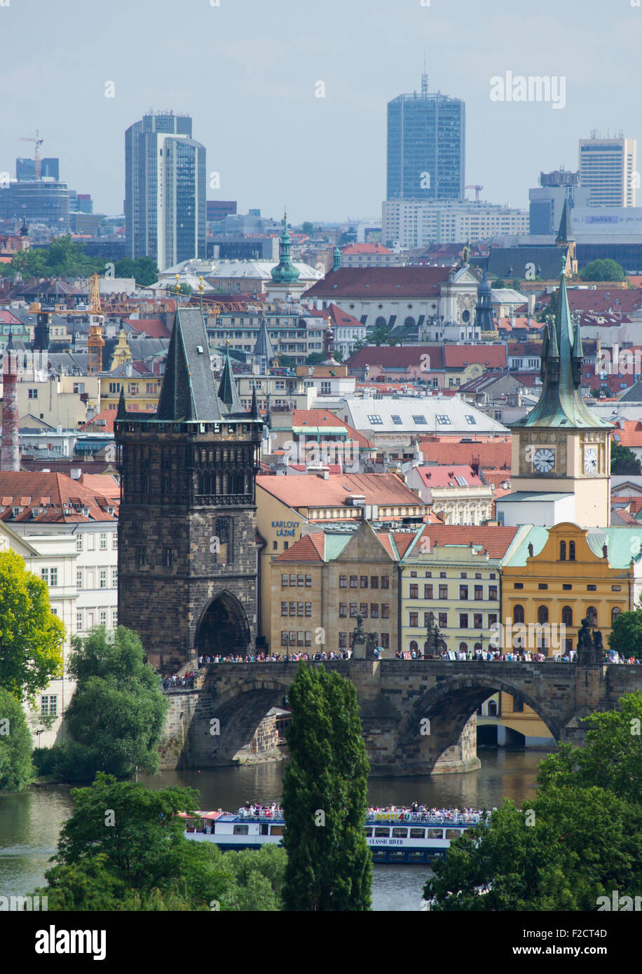 a view of Charles Bridge in Prague;Czech Republic Stock Photo