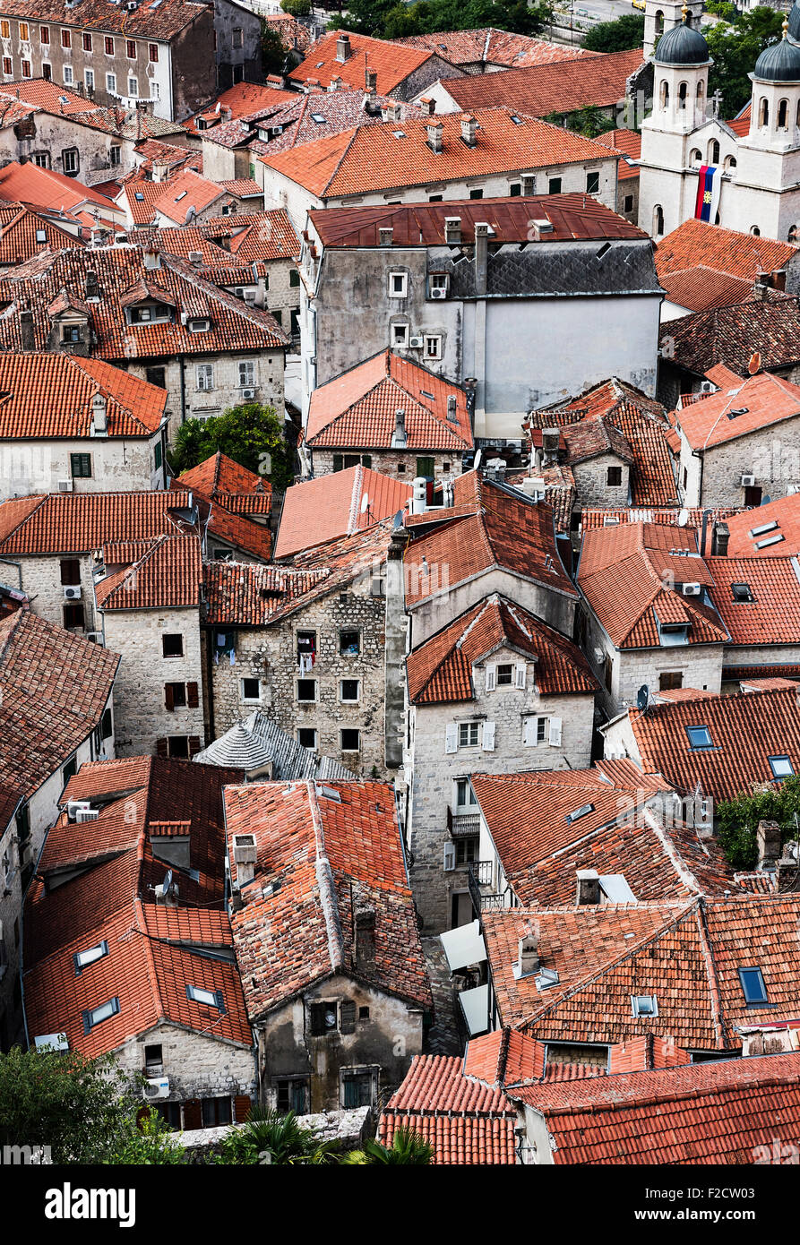 Aerial view of old town Kotor, a world heritage site, Montenegro Stock Photo