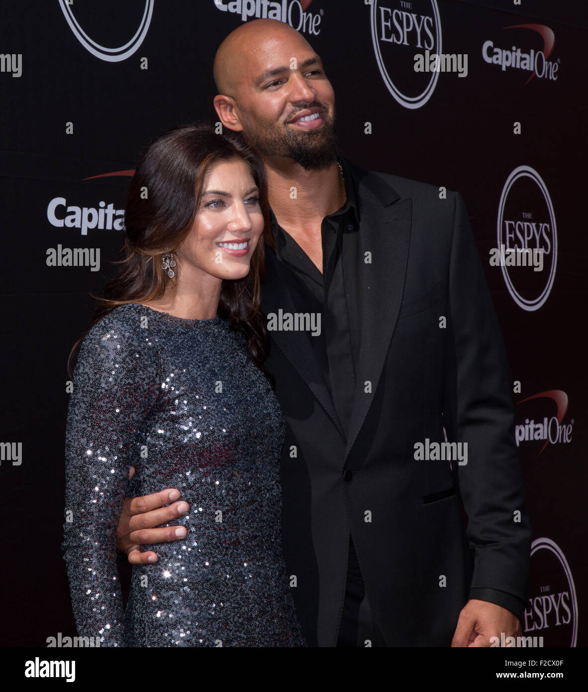 ESPYS 2015 red carpet - Arrivals  Featuring: Hope Solo, Jerramy Stevens Where: Hollywood, California, United States When: 16 Jul 2015 Stock Photo