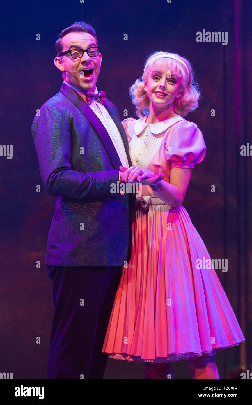 London, UK. 15 September 2015. Pictured: Ben Forster as Brad and Helen Flaherty as Janet. The Rocky Horror Show, written and starring Richard O'Brien, returns to the West End for a limited run at the Playhouse theatre from 11 September 2015. The Rocky Horror Show Gala Performance on 17 September will be broadcast live to cinemas across the UK and Europe. With Richard O'Brien as Narrator, David Bedella as Frank'n'furter, Ben Forster as Brad, Haley Flaherty as Janet and Dominic Andersen as Rocky. Photo: Bettina Strenske Stock Photo