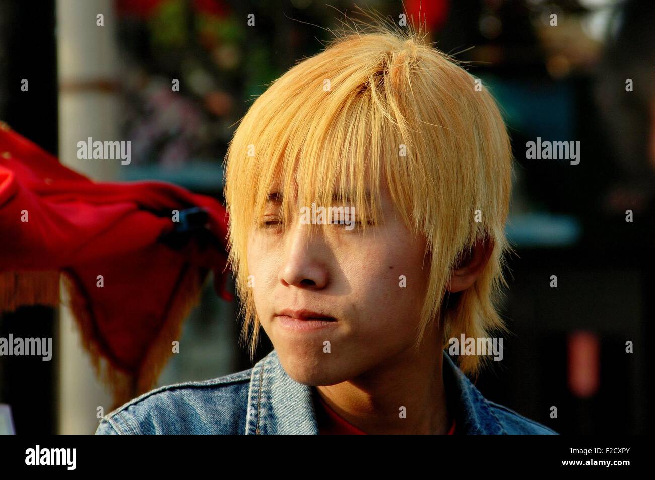 Beijing China Trendy Chinese Youth With Bleached Blond Hair At