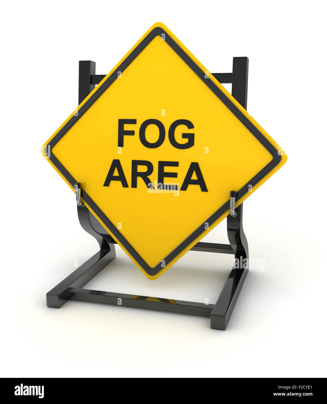Road sign - fog area , This is a computer generated and 3d rendered picture. Stock Photo