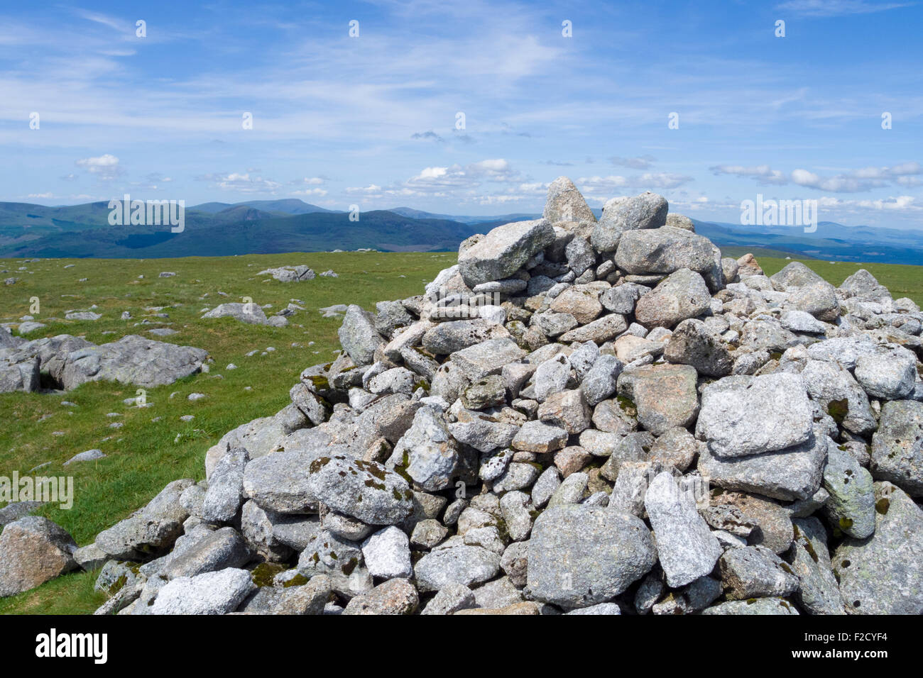 Cairn at the Summit of Cairnsmore of Fleet, Dumfries and Galloway, Scotland, UK in Summer Stock Photo