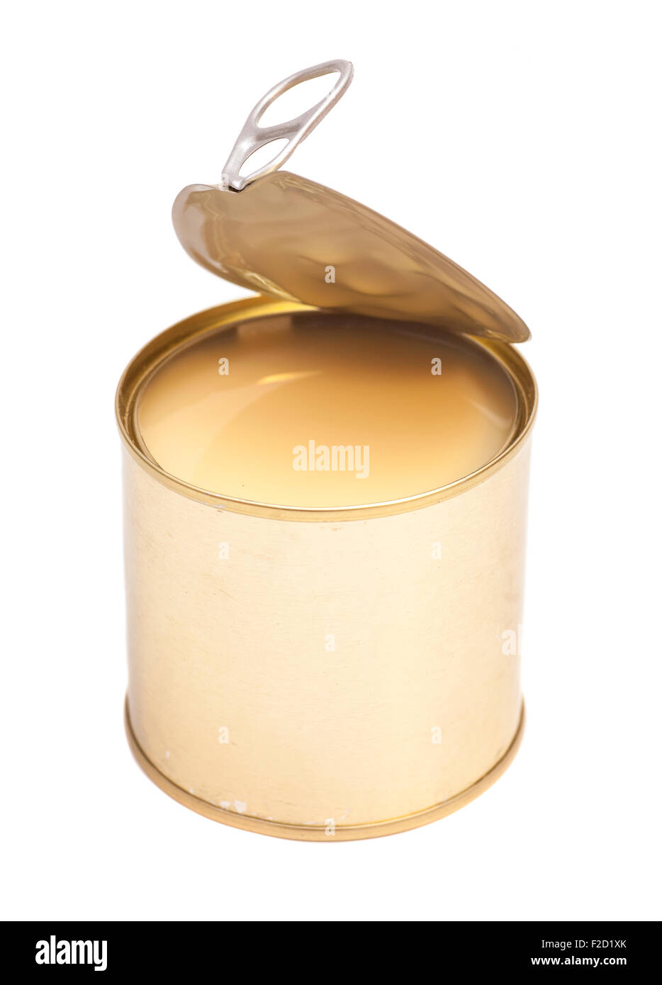 Condensed milk in tin can over white background Stock Photo Alamy