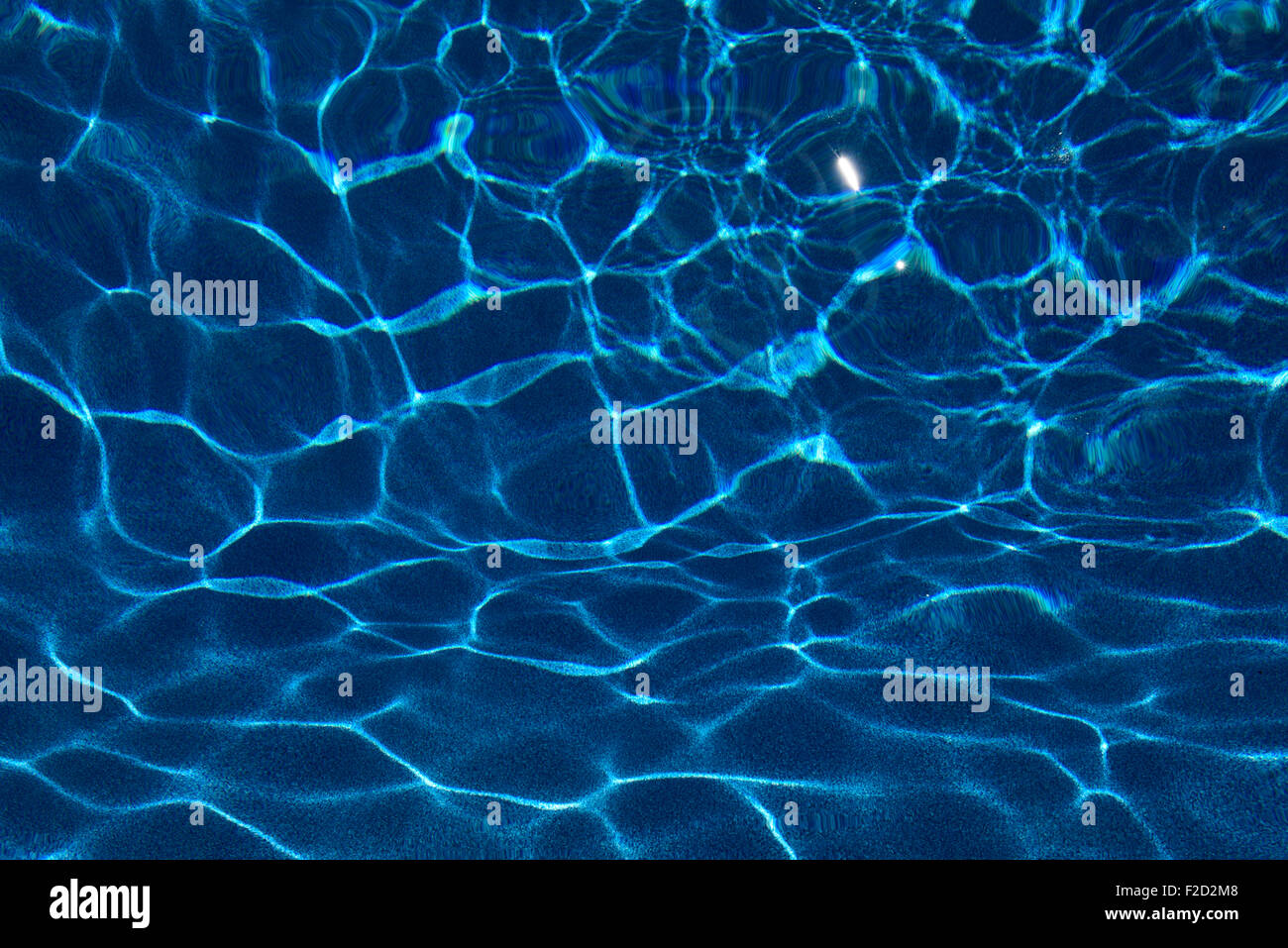 Sun creating abstract dappled light mesh from waves on a blue pool Stock Photo