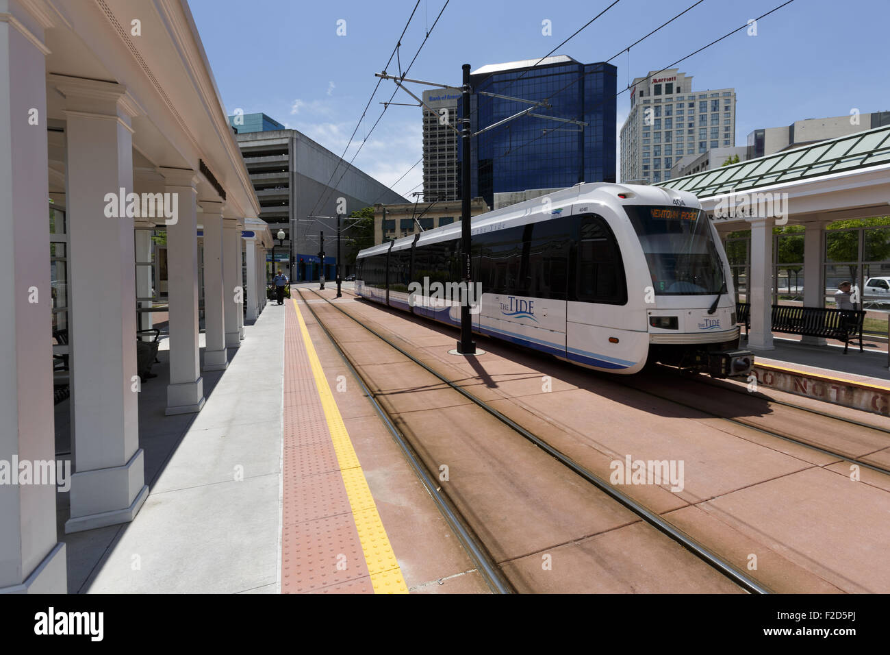 The Tide electrically powered light rail vehicle at a station Norfolk Virginia USA Stock Photo