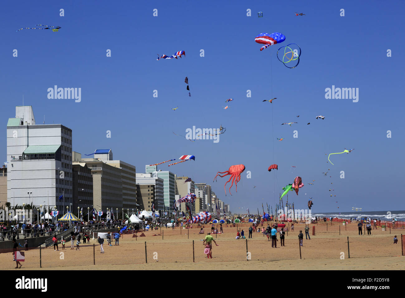 Flying large kites Atlantic Coast Kite Festival Virginia Beach USA 2015 Stock Photo