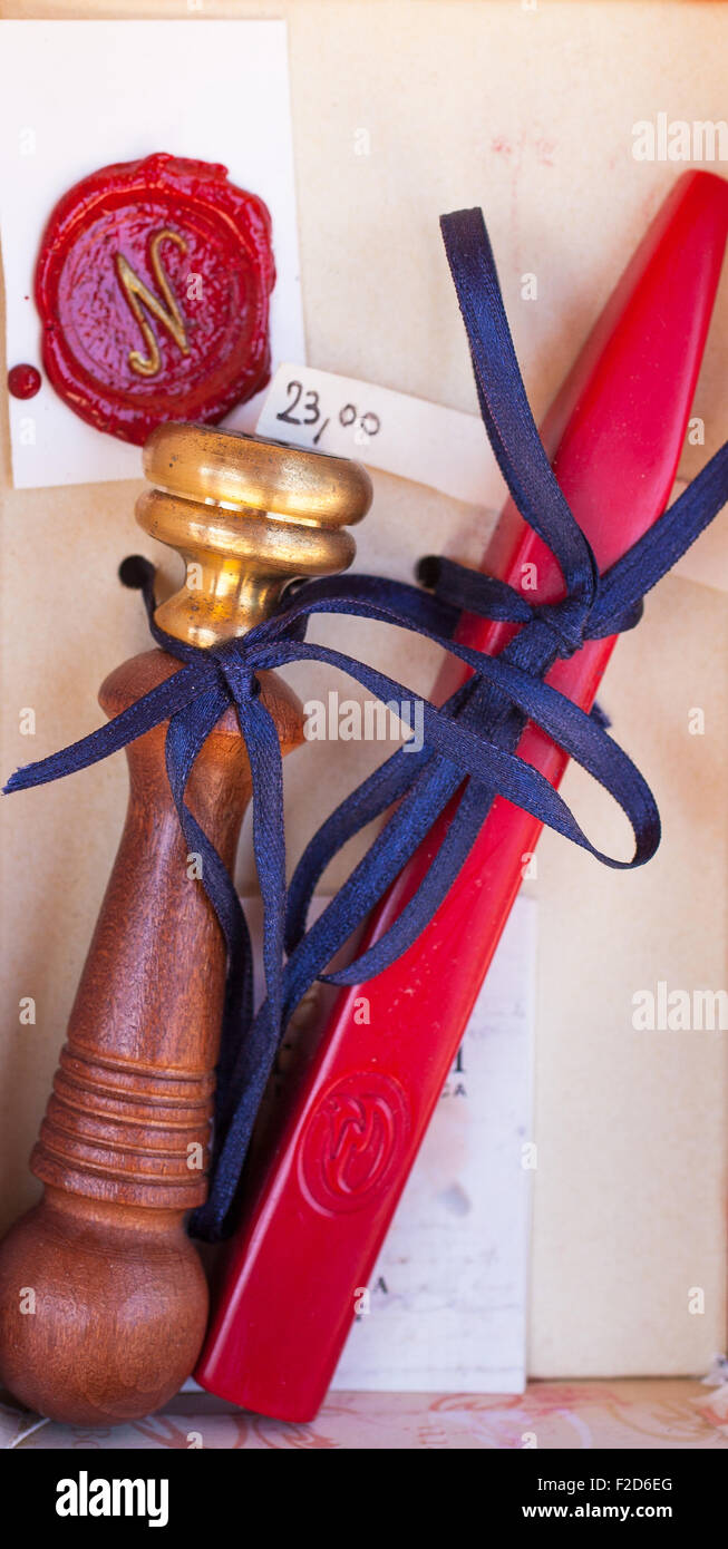 Close up of ancient red sealing wax Stock Photo