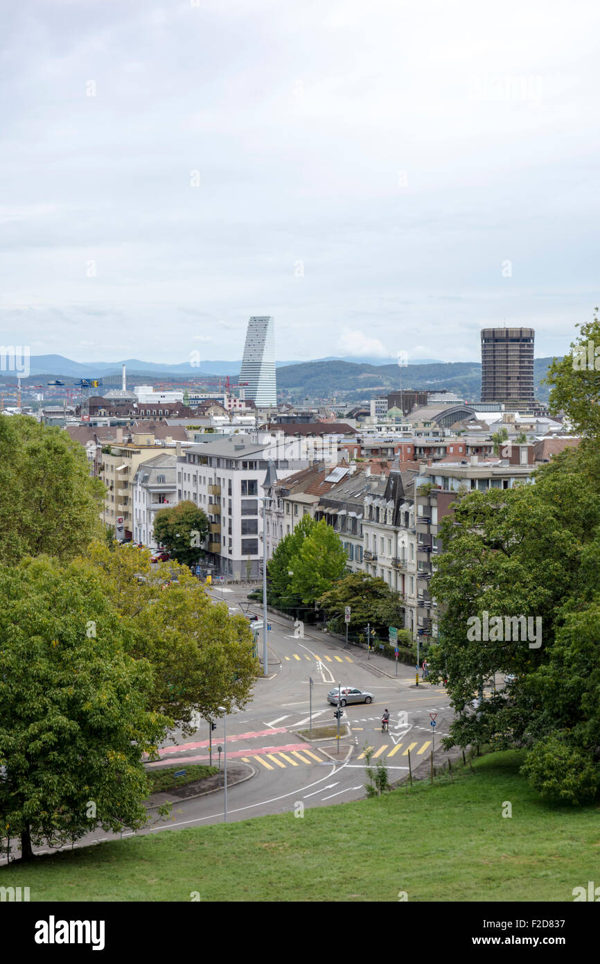 Basel cityscape with Roche Tower, 2015 Stock Photo
