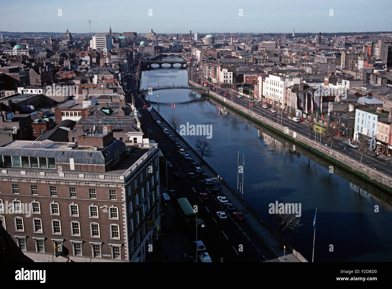 Aerial view of Dublin City and River Liffey referred to in James Joyce ...