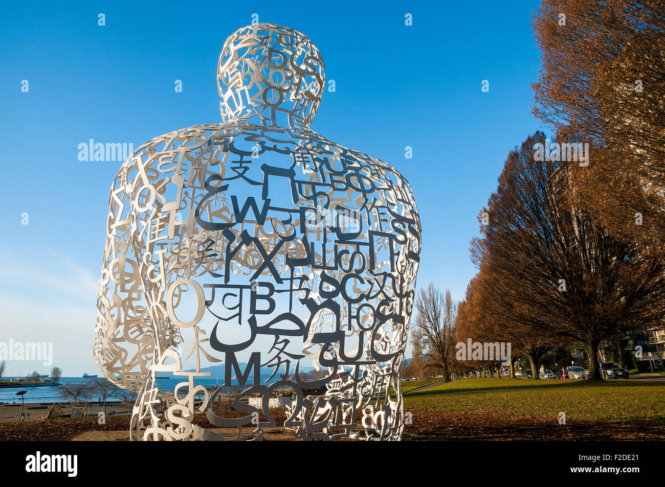 We, 2008, (Vancouver Biennale) sculpture by  Jaume Plensa, Sunset Beach, Vancouver,  British Columbia, Canada Stock Photo