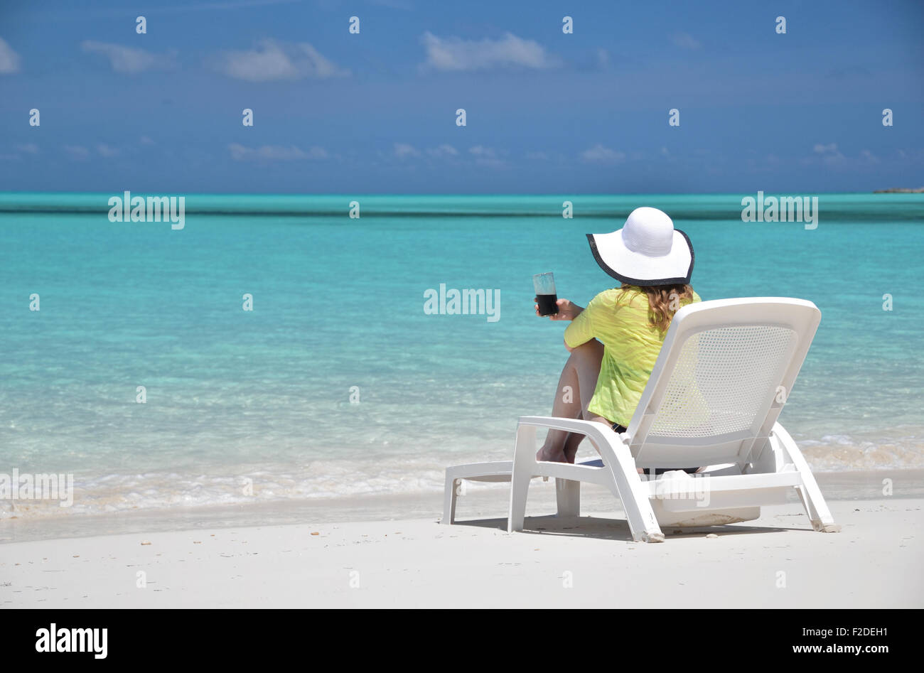 Girl on the beach of Exuma, Bahamas Stock Photo