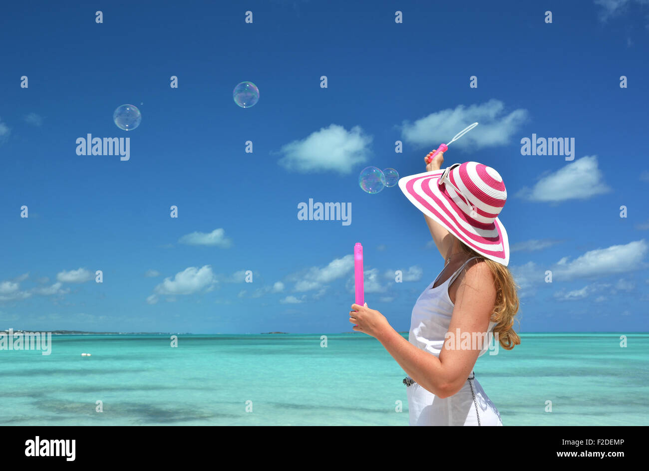Girl making soap bubbles Stock Photo Alamy