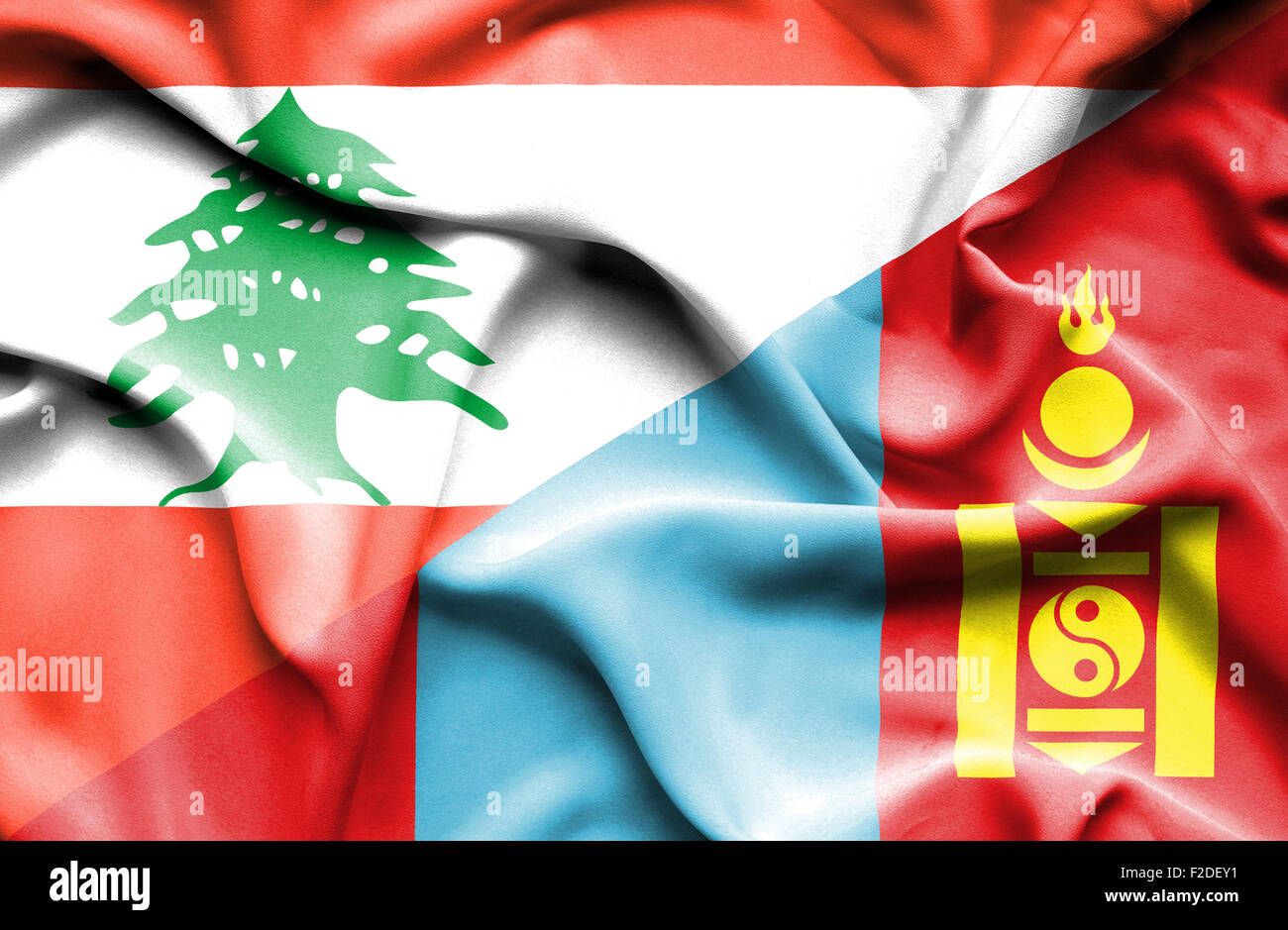Waving flag of Mongolia and Lebanon Stock Photo - Alamy