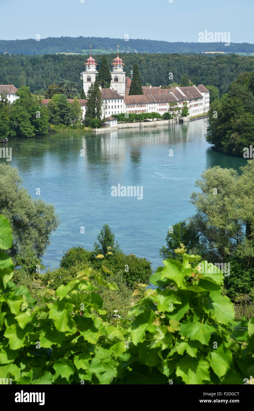 Rheinau Abbey across Rhine river, Switzerland Stock Photo