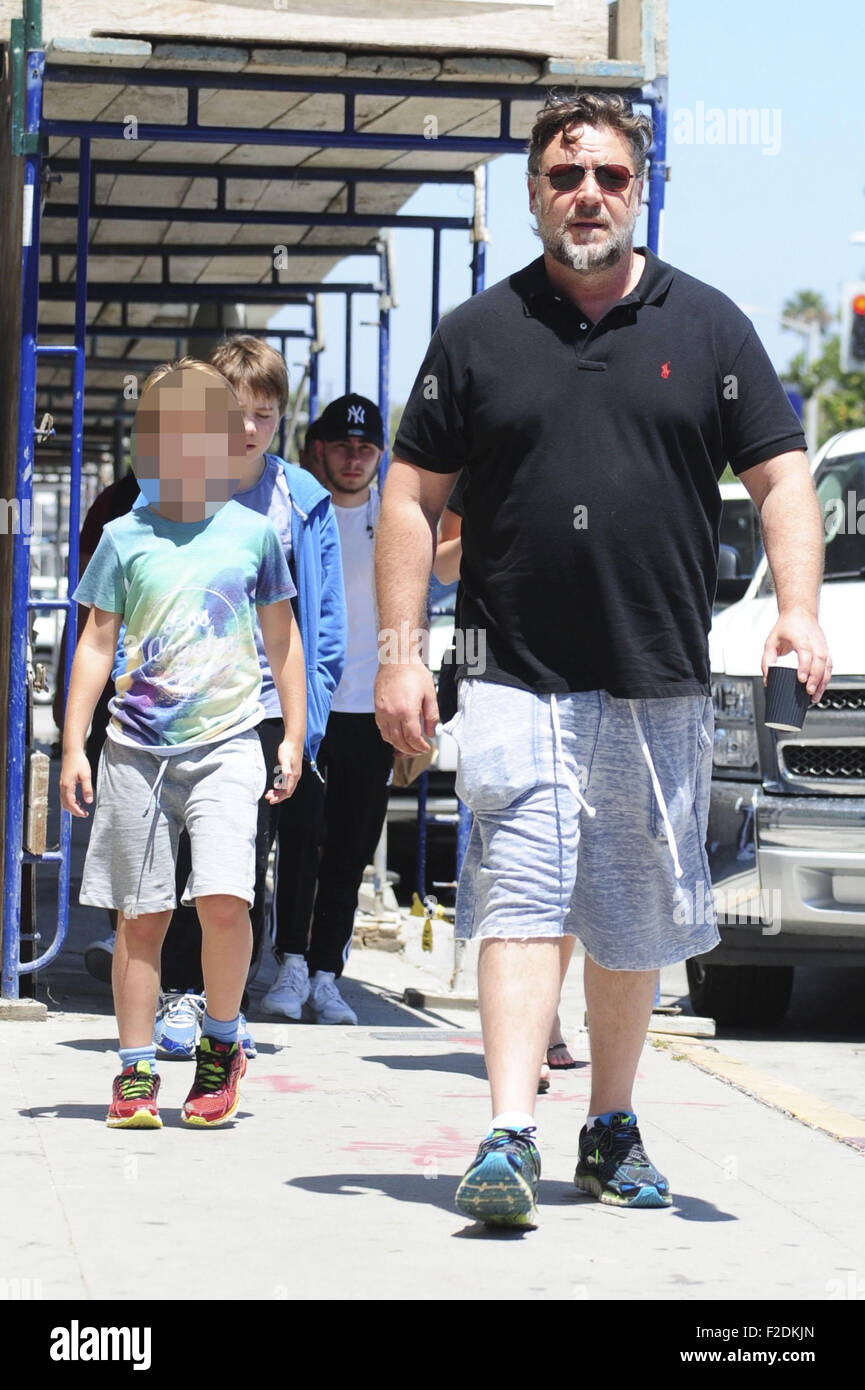 Russell Crowe and his younger son running errands in West Hollywood