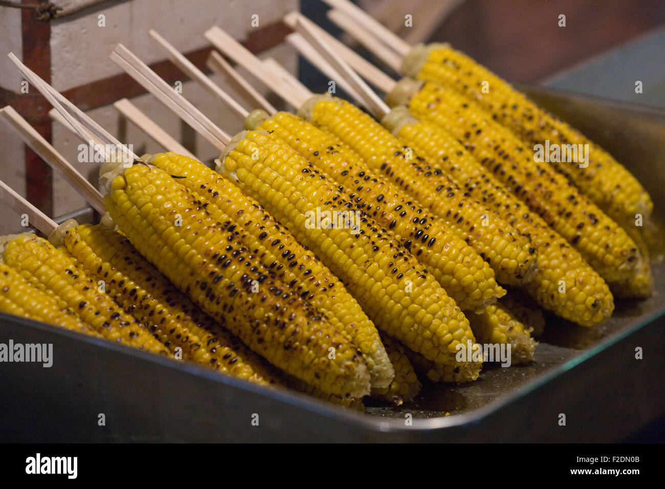 Corn on the cob stick handles made from disposable chopsticks Stock