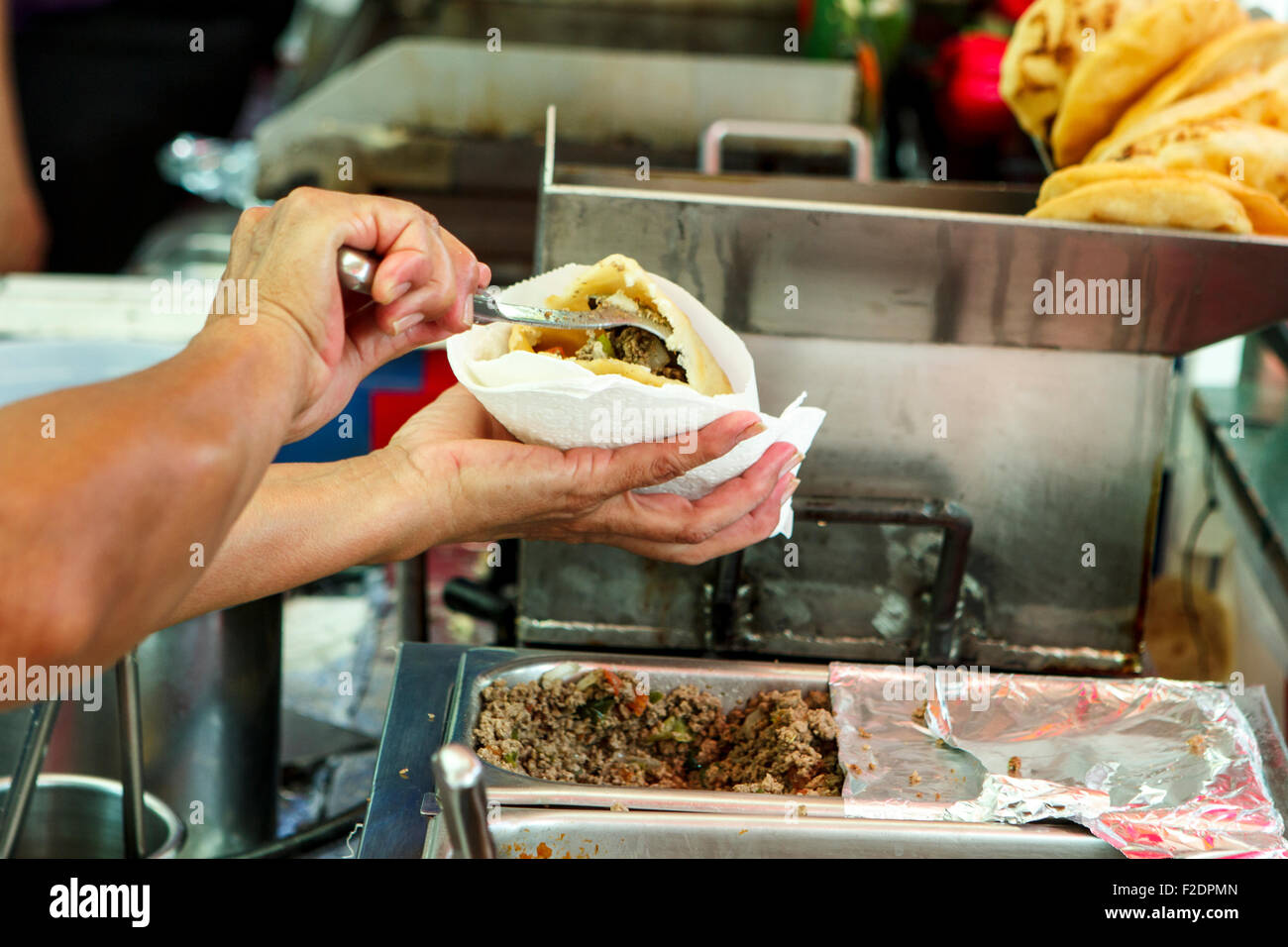 Filling Gorditas Mexican street food Stock Photo Alamy