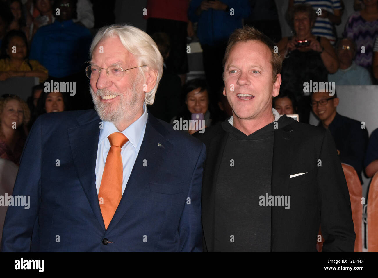 Toronto, Ontario, Canada. 16th Sep, 2015. Actor DONALD SUTHERLAND and his son actor KIEFER SUTHERLAND attend the 'Forsaken' premiere during the 2015 Toronto International Film Festival at Roy Thomson Hall on September 16, 2015 in Toronto, Canada. Credit:  Igor Vidyashev/ZUMA Wire/Alamy Live News Stock Photo