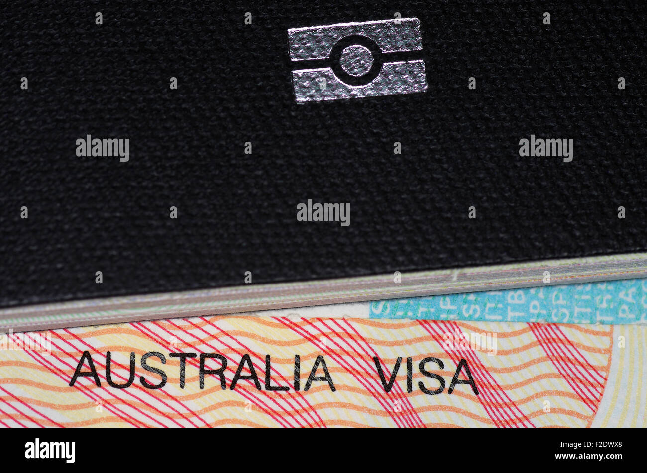 australian visa with passport and australian passport emblem Stock Photo