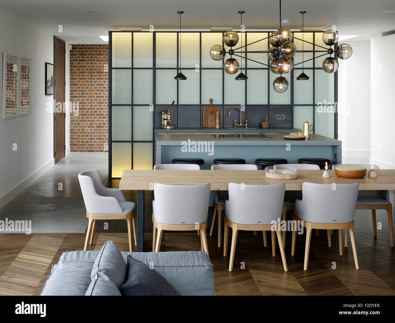 Combined living, dining and kitchen area. Penthouse Showroom, Battersea