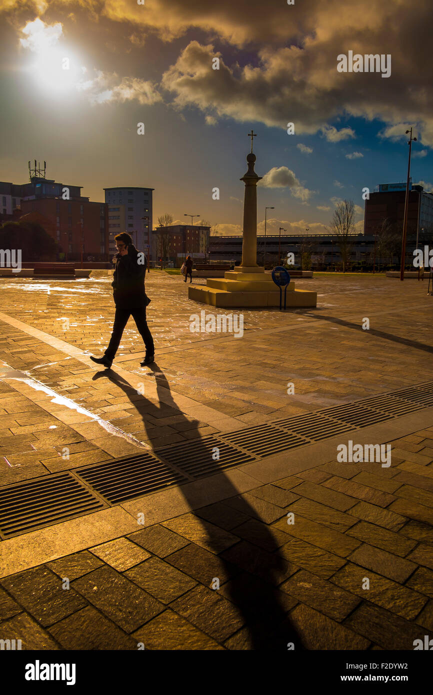 The late winter sun casts long shadows. Stock Photo