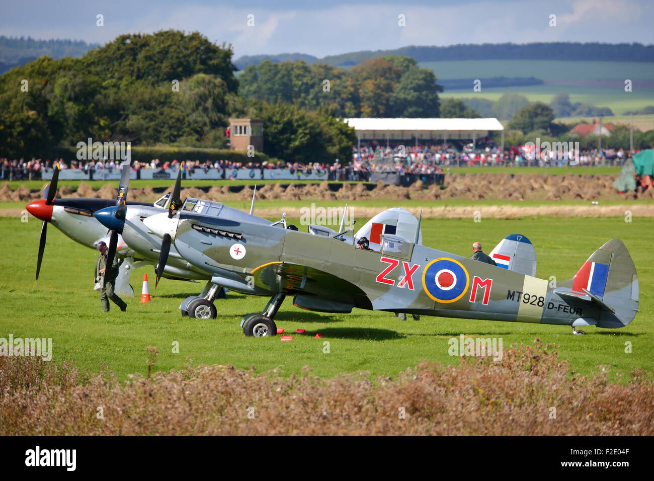 Spitfires and Hurricanes commemorate the 75th Anniversary of the  Battle of Britain at Goodwood Aerodrome Stock Photo