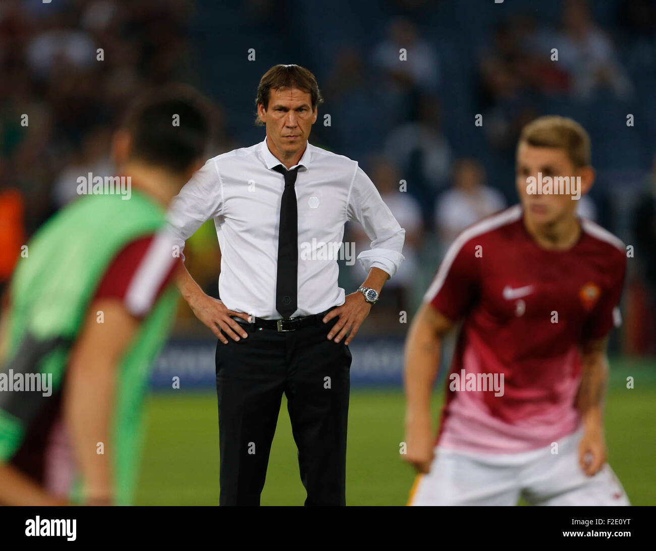 Rome, Italy. 16th Sep, 2015. AS Roma's head coach Rudi Garcia before  the Champions League Group E soccer match against Barcellona  at the Olympic Stadium in Rome September 16, 2015 Credit:  agnfoto/Alamy Live News Stock Photo