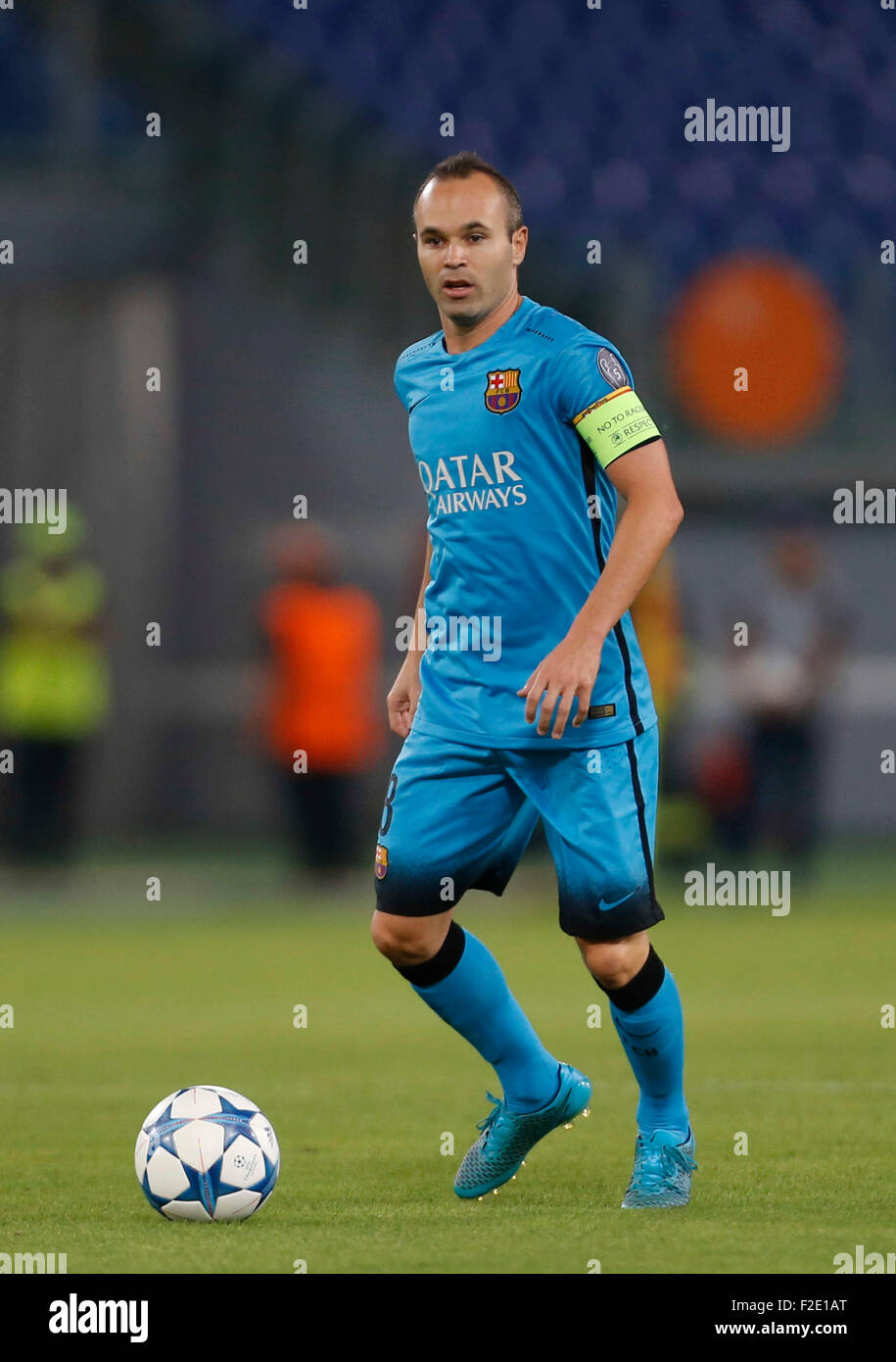 Rome, Italy. 16th Sep, 2015. Barcellona's Andreas Iniesta during the Champions League Group E soccer match against AS Roma   at the Olympic Stadium in Rome September 16, 2015 Credit:  agnfoto/Alamy Live News Stock Photo