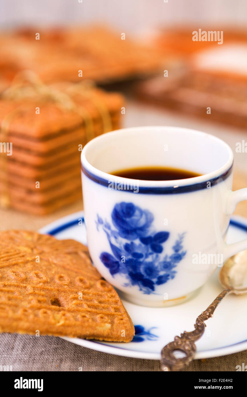 A cup of coffee with traditional Dutch 'speculaas' (spiced shortcrust